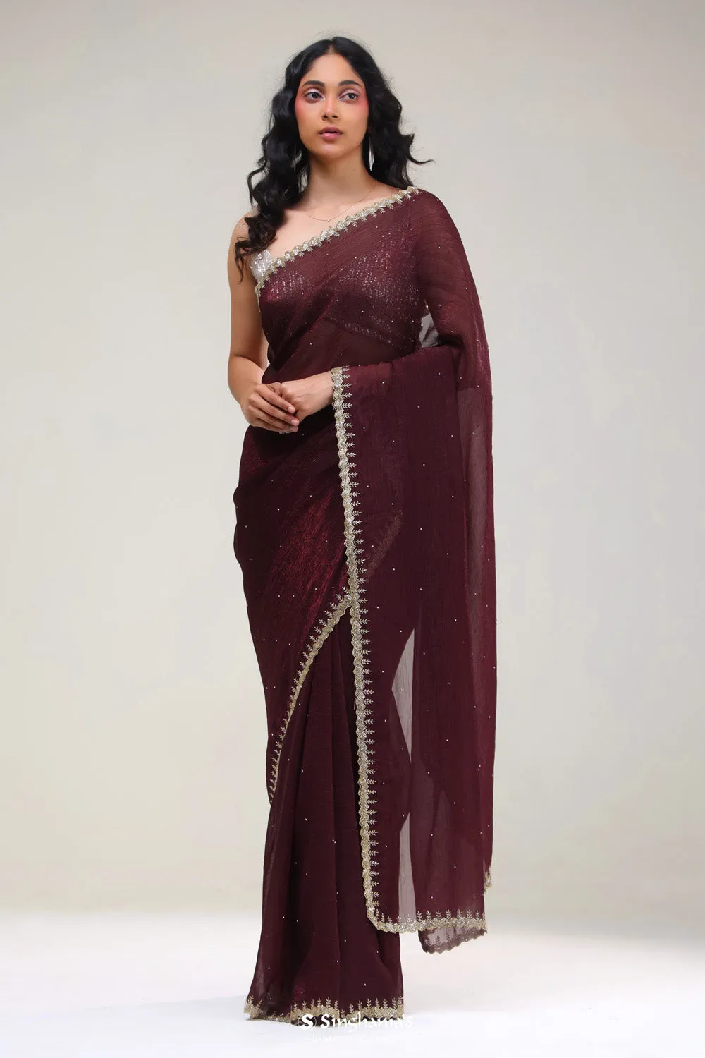 Sangria Purple Tissue Handcrafted Saree
