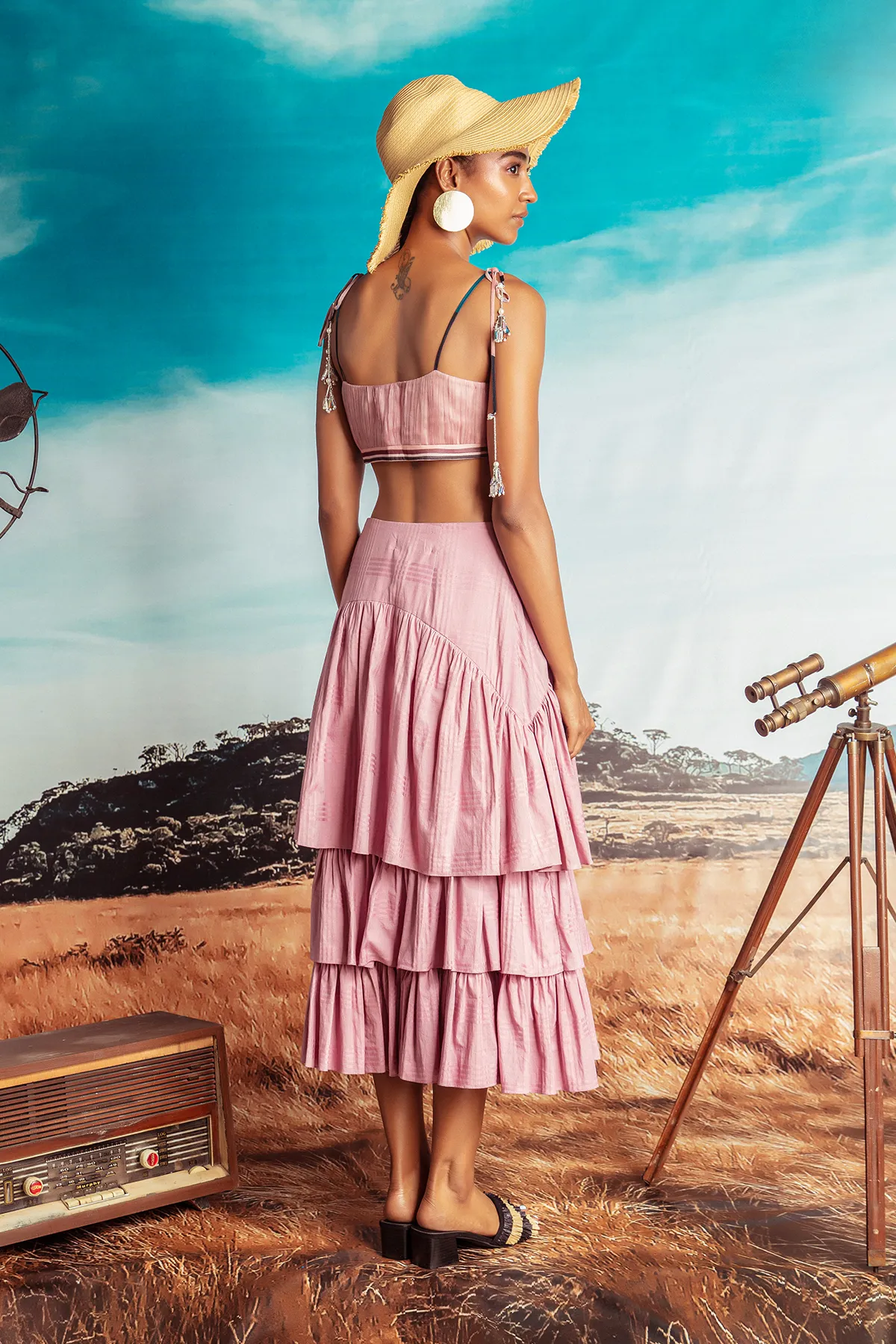 Simran Luthria in Nirmooha's onion pink separates from Arruga Collection