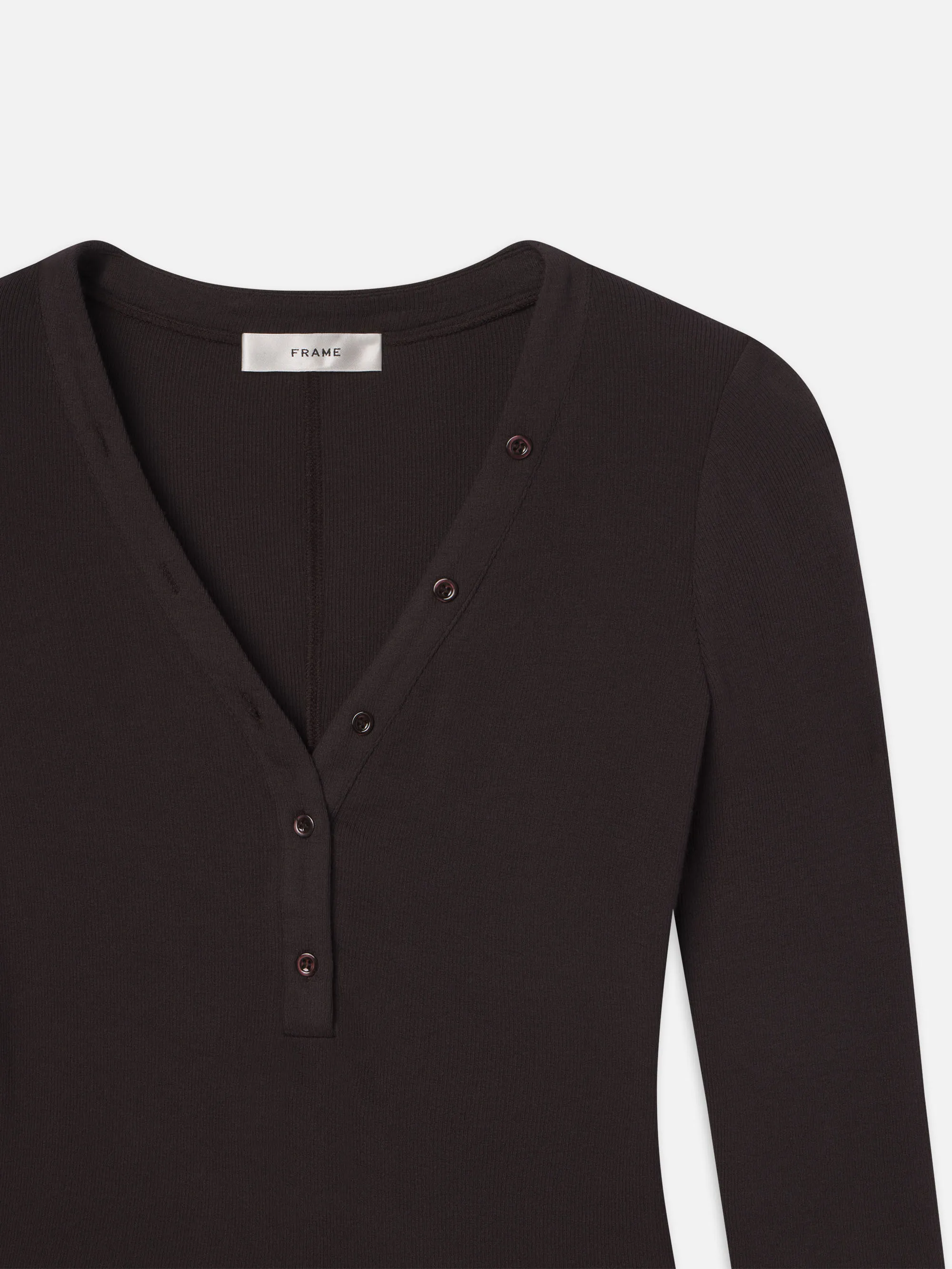 Slinky Long Sleeve Rib Henley -- Chocolate Brown