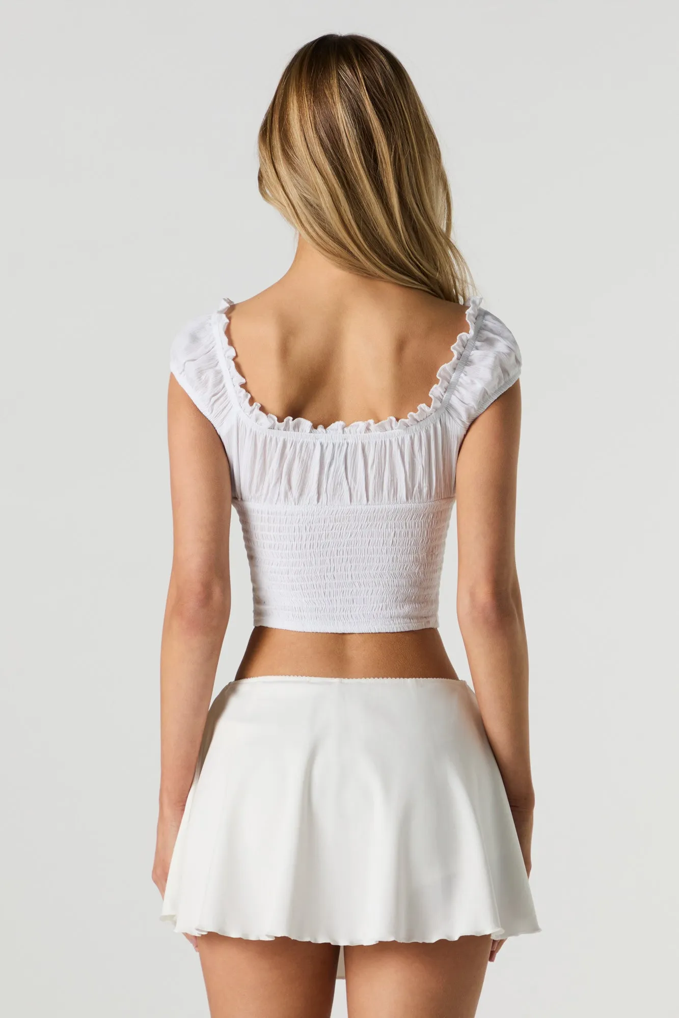 Smocked Ruffle Cap Sleeve Crop Top