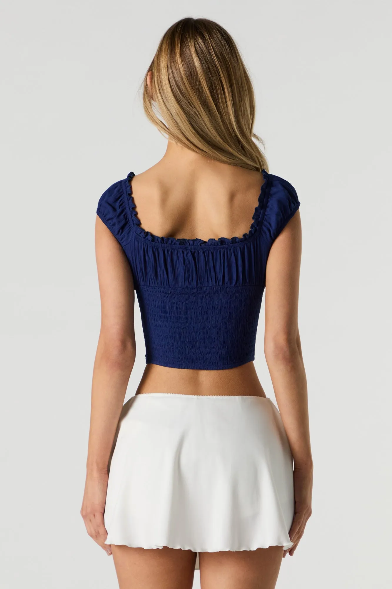 Smocked Ruffle Cap Sleeve Crop Top