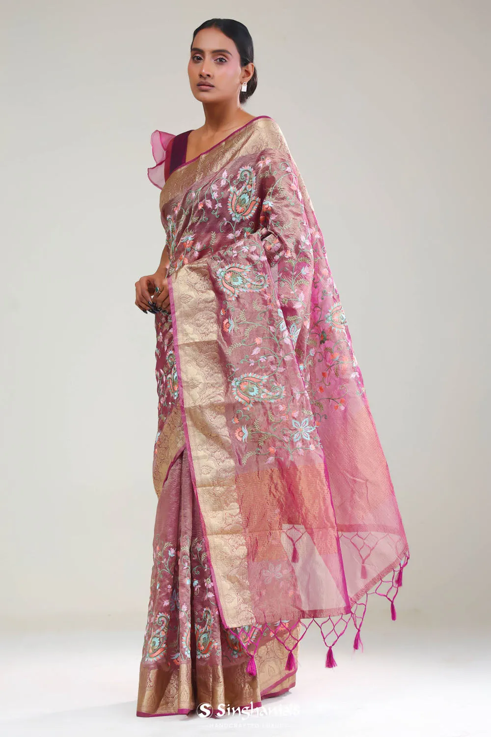 Smyrna Purple Crafted Tissue Saree