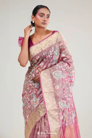 Smyrna Purple Crafted Tissue Saree