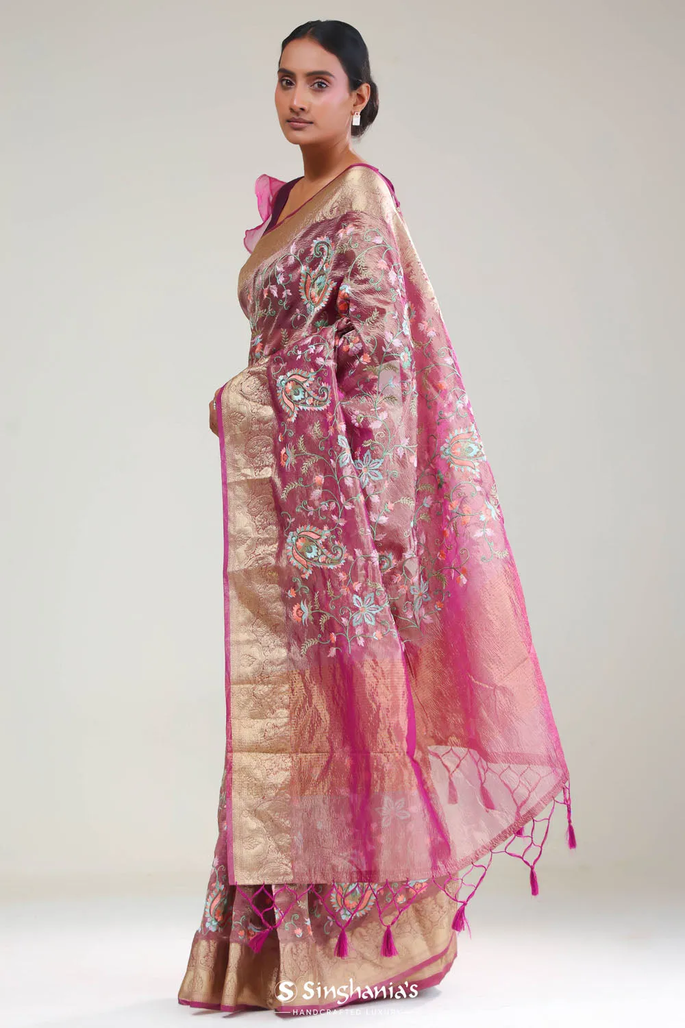 Smyrna Purple Crafted Tissue Saree