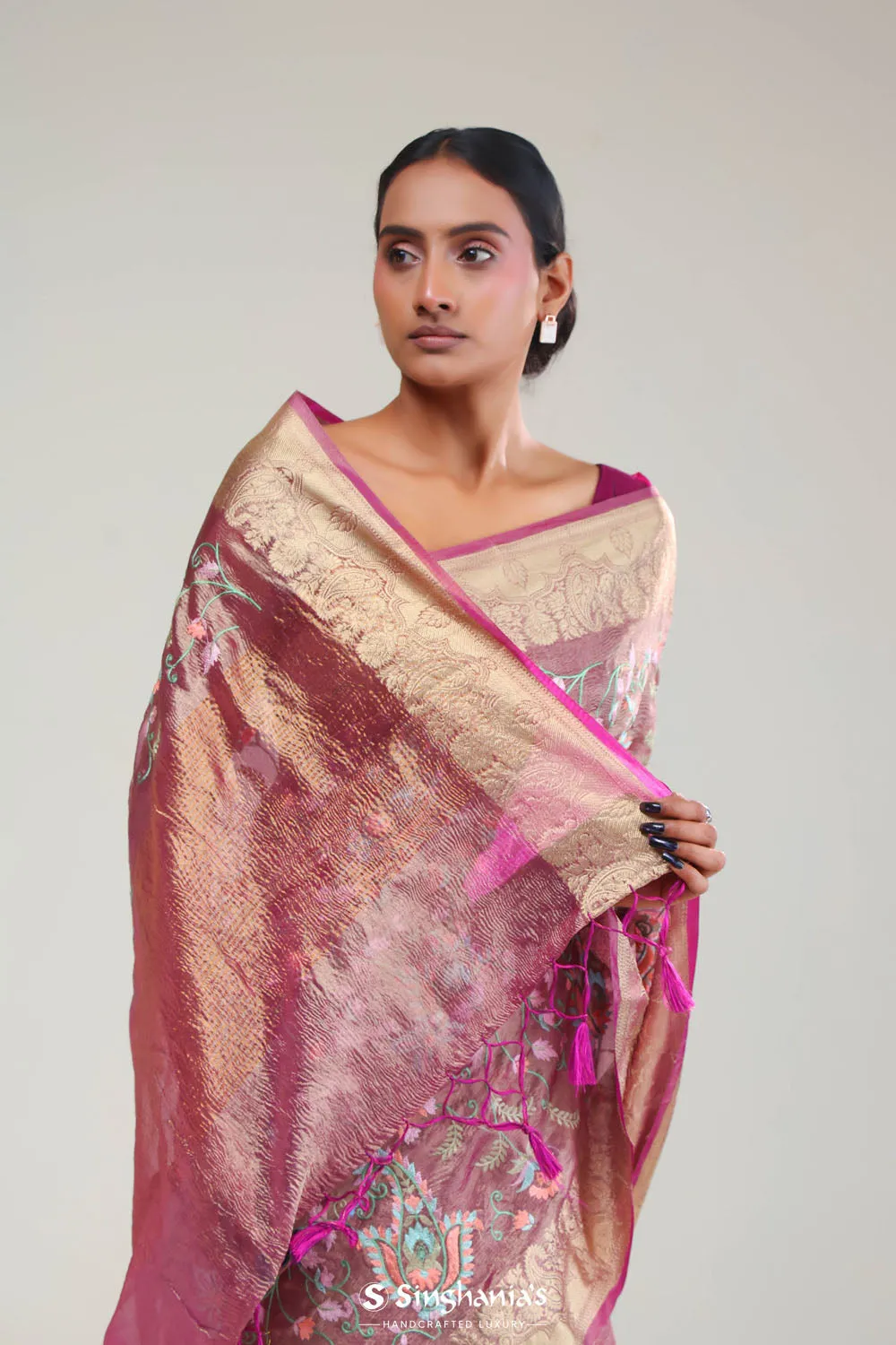 Smyrna Purple Crafted Tissue Saree