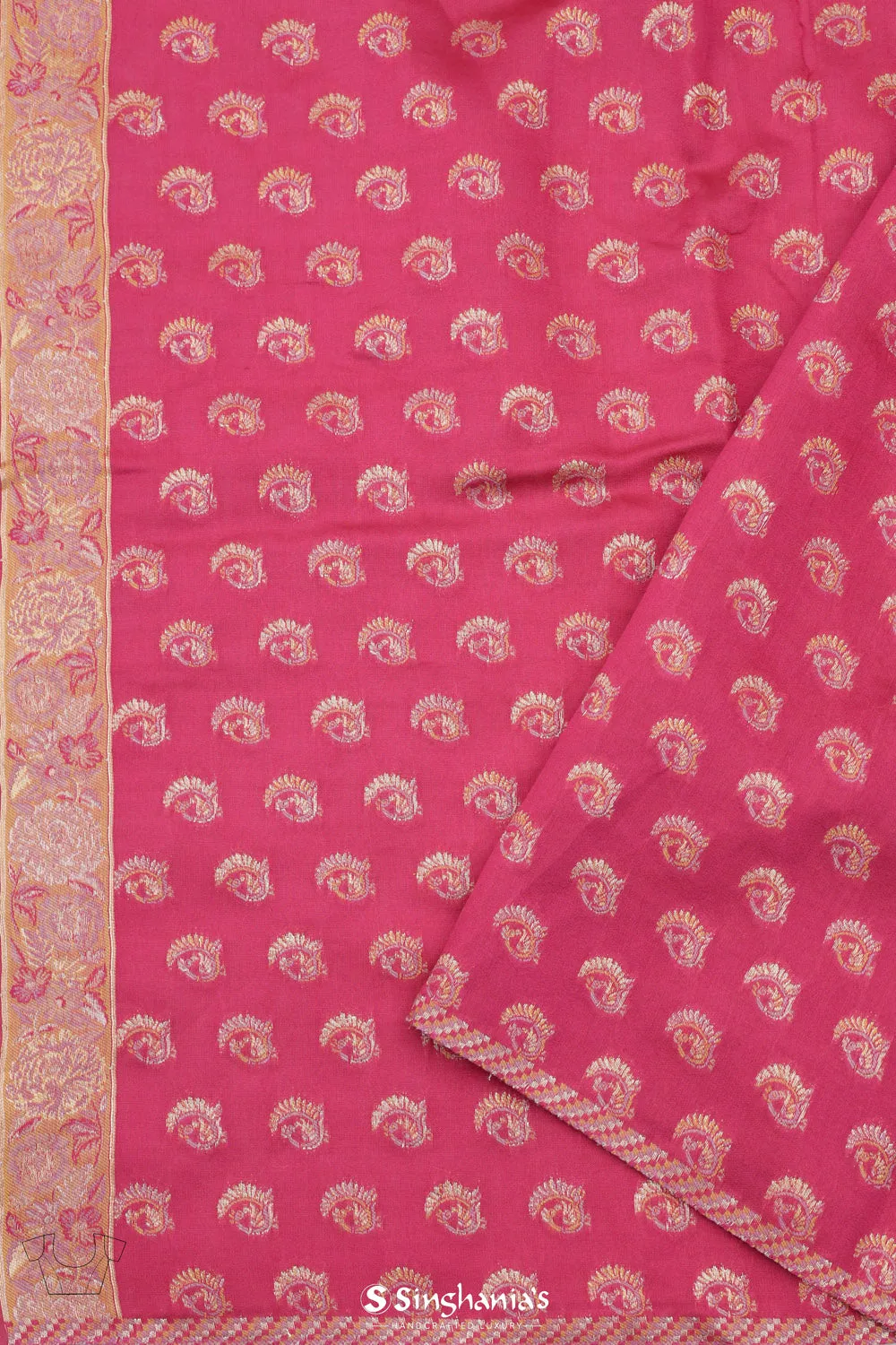 Steel Pink Kani Handloom Saree With Floral Motifs
