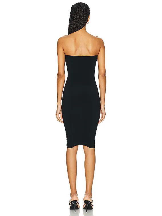 Strapless Shirred Dress To Knee - Black