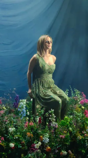Susaane Khan in Nirmooha's GREEN PRINTED LUREX DRAPED JUMPSUIT   from our Ancienne Collection