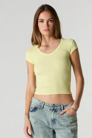 T-shirt ajusté côtelé à encolure en V