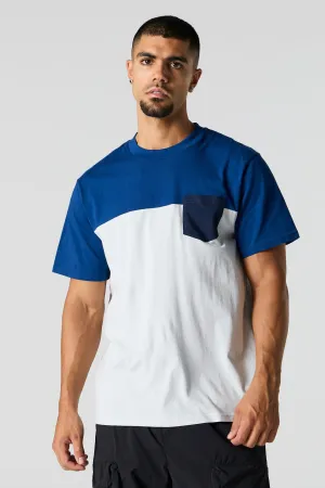 T-shirt avec poches plaquée et blocs de couleurs