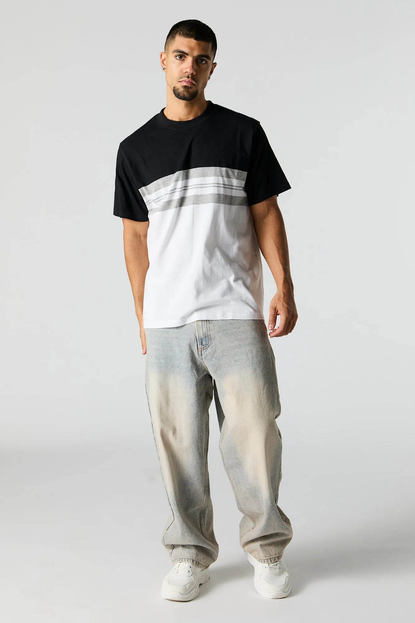 T-shirt rayé avec blocs de couleurs