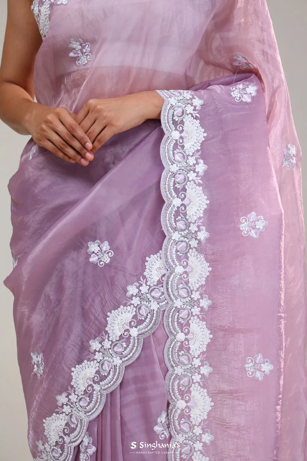 Thistle Purple Butti Silk Handcrafted Saree