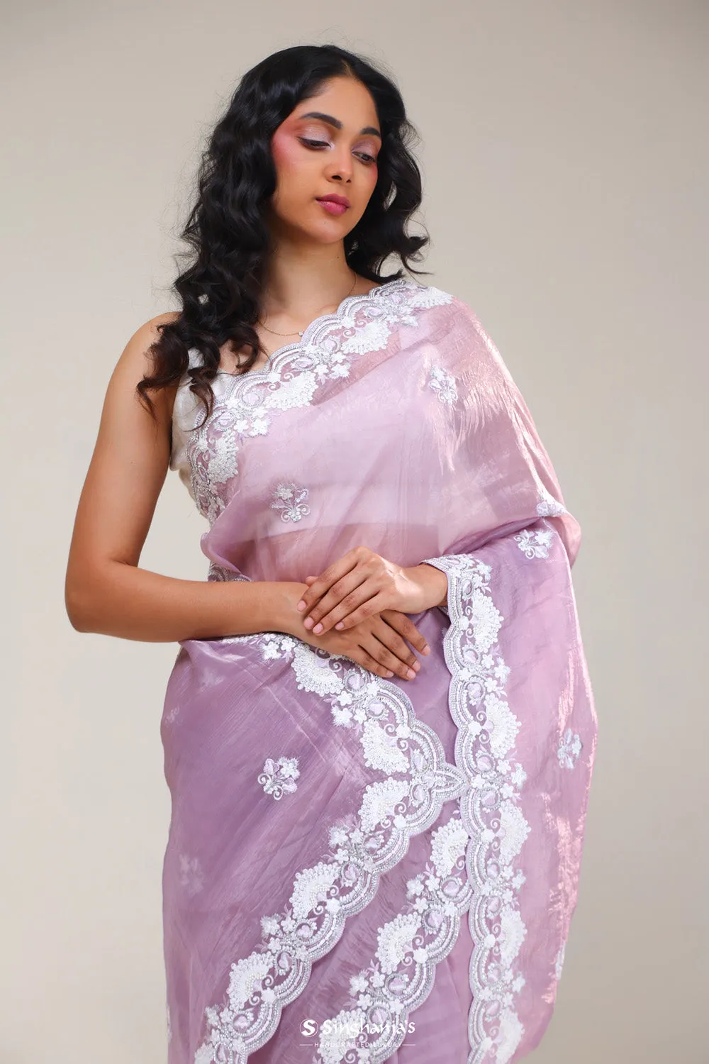 Thistle Purple Butti Silk Handcrafted Saree