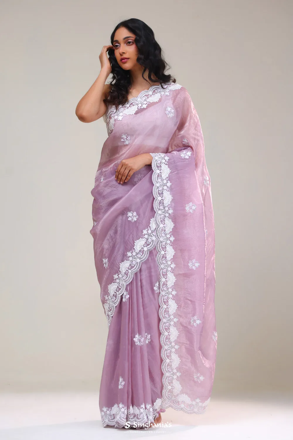 Thistle Purple Butti Silk Handcrafted Saree