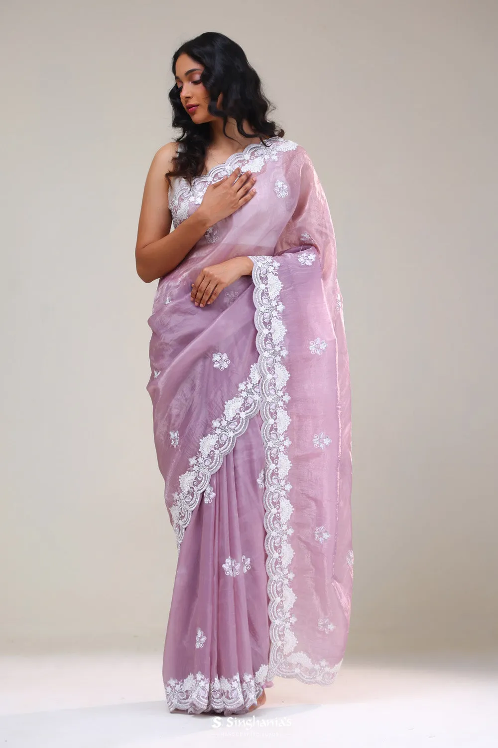 Thistle Purple Butti Silk Handcrafted Saree