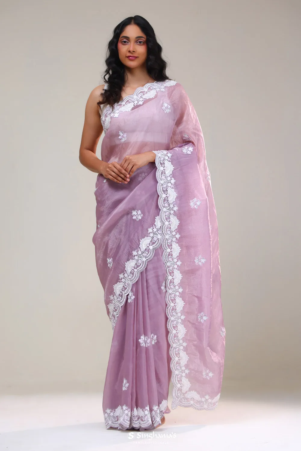 Thistle Purple Butti Silk Handcrafted Saree