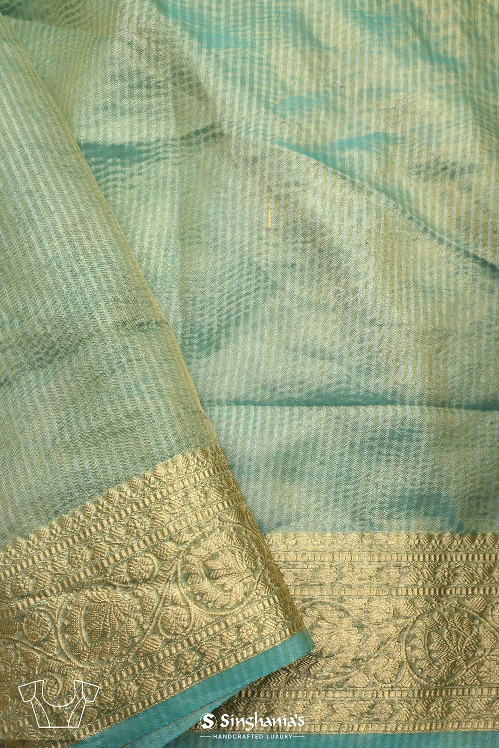 Tiffany Blue Jaali Crafted Tissue Saree