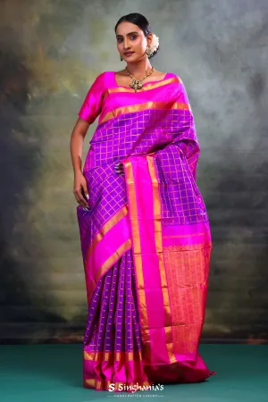 True Purple Checks Kanjivaram Silk Saree