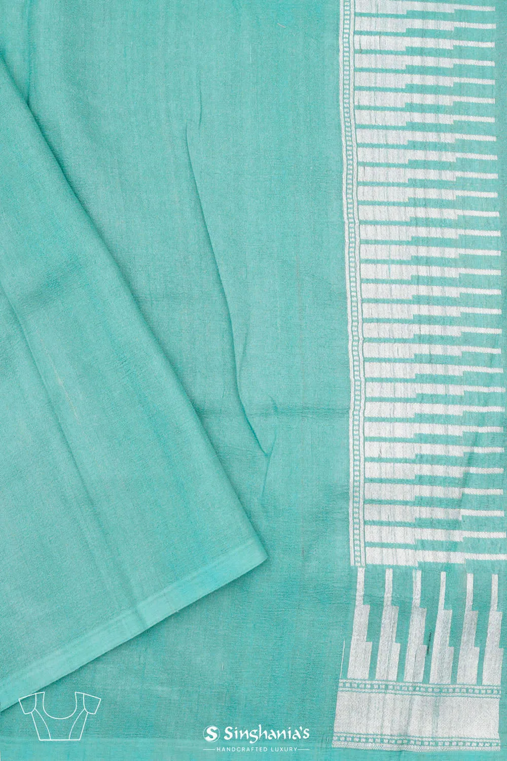 Turquoise Blue Banarasi Tussar Saree With Floral Jaal