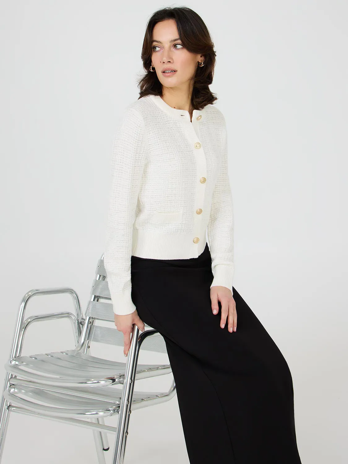 Tweed Button-Front Cardigan