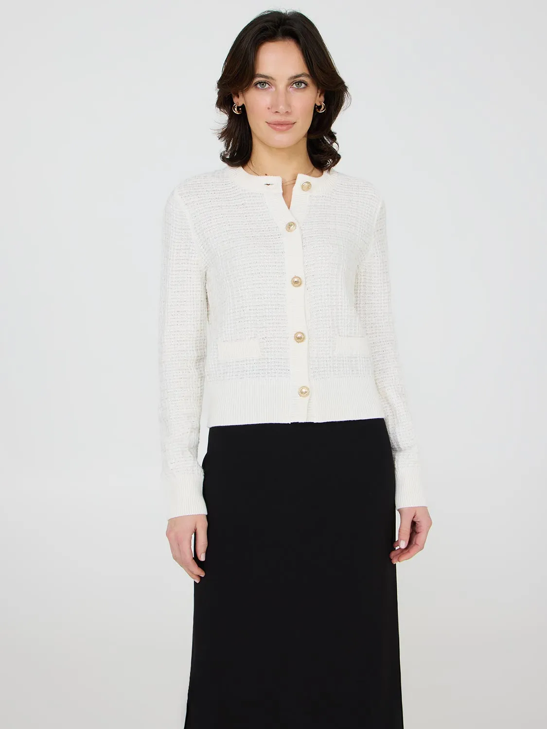 Tweed Button-Front Cardigan