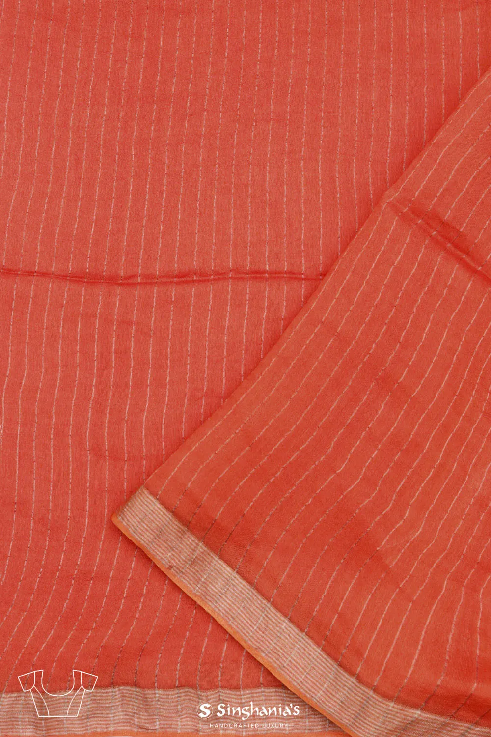 Vermillion Orange Bailu Organza Saree With Zari Border