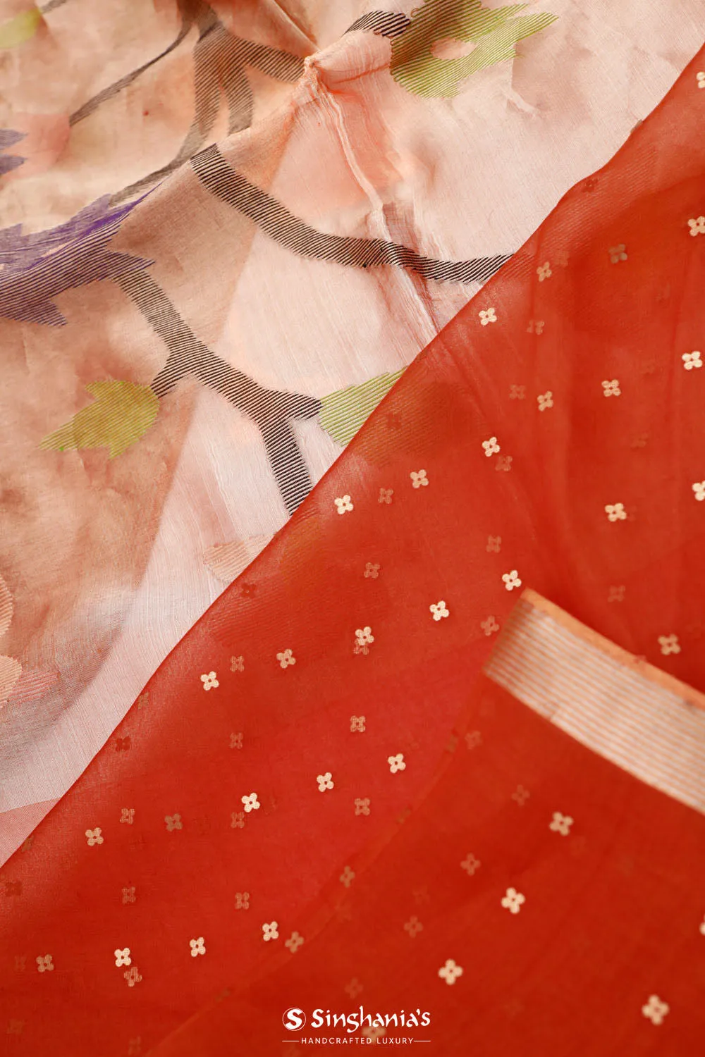 Vermillion Orange Bailu Organza Saree With Zari Border