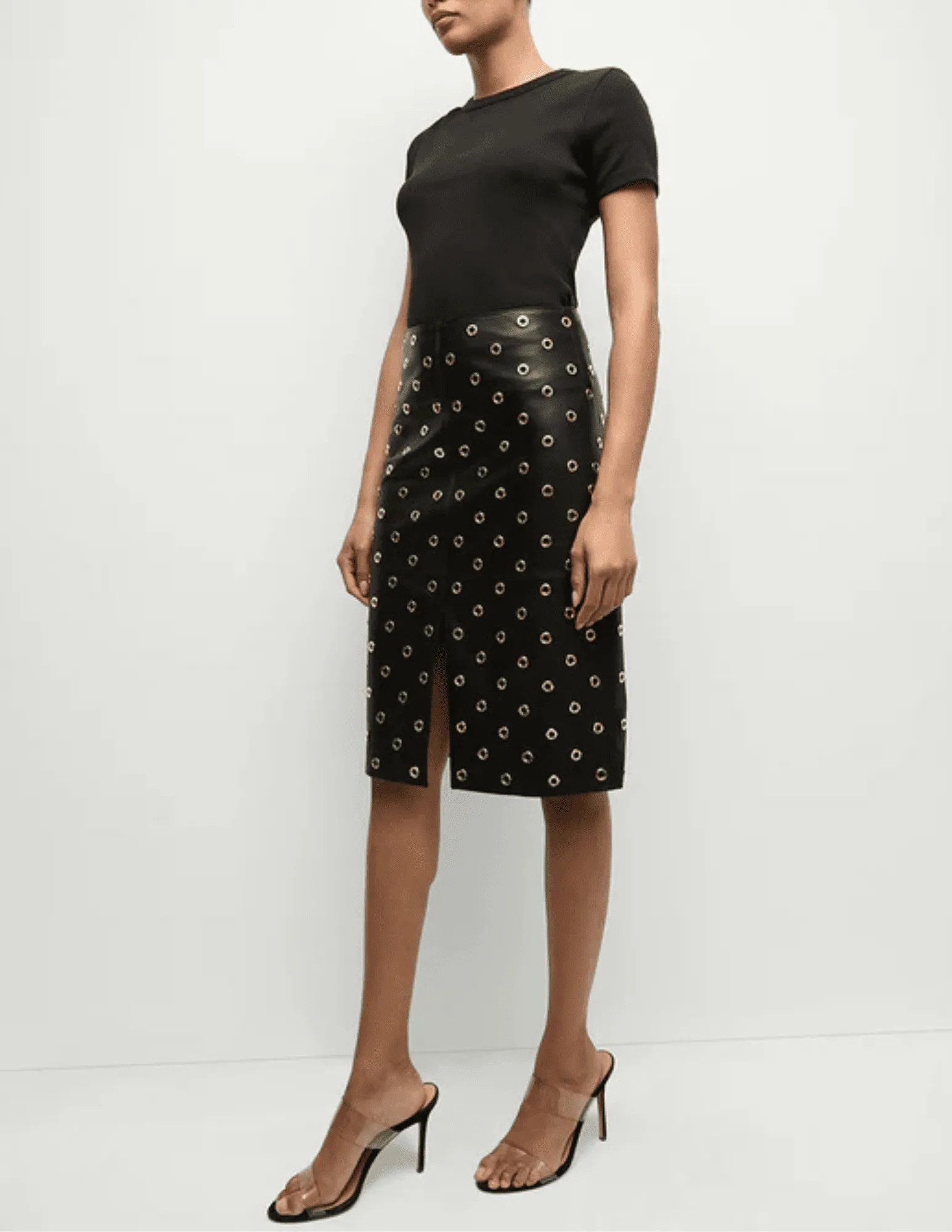 Veronica Beard Anderson Leather Grommet Skirt
