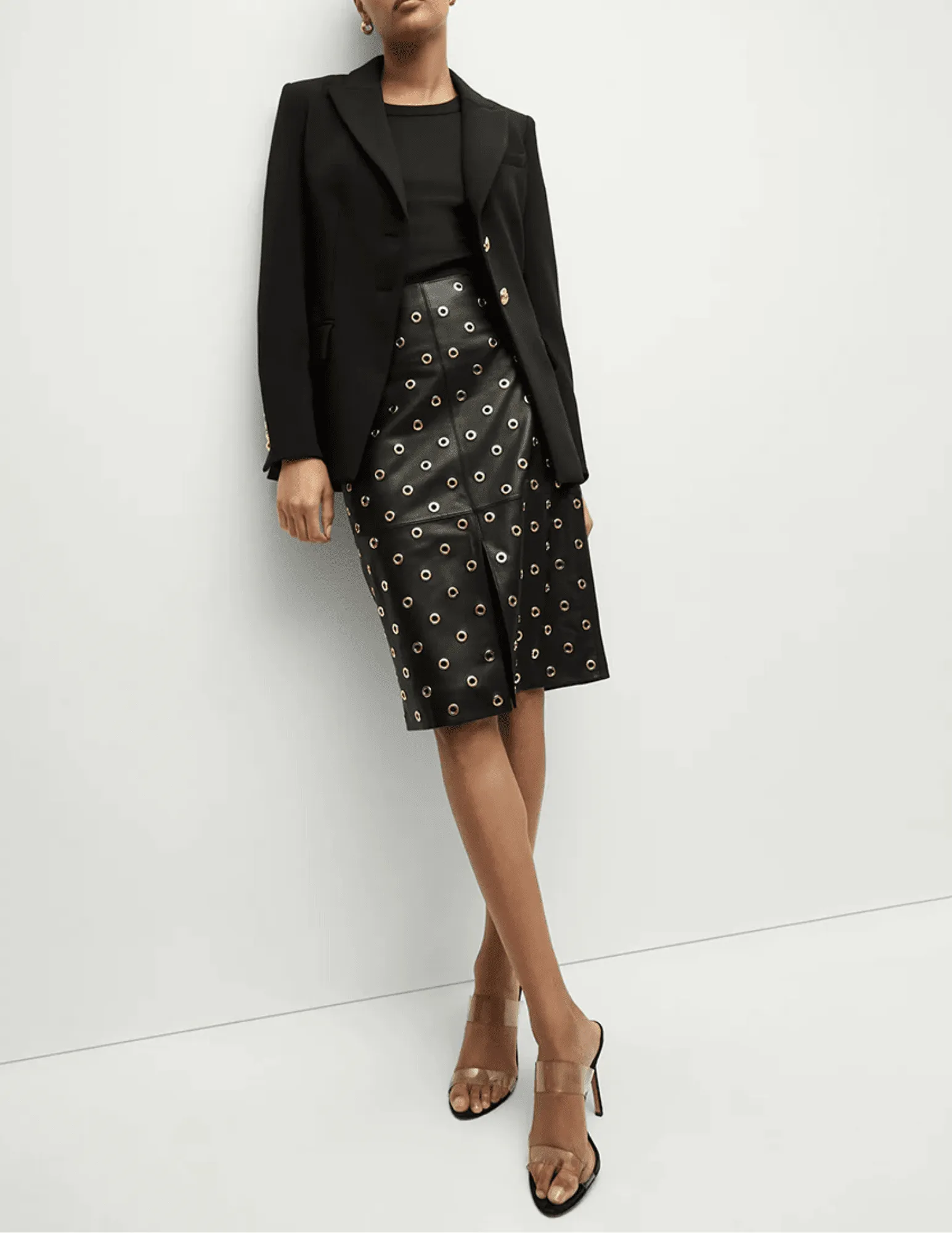Veronica Beard Anderson Leather Grommet Skirt