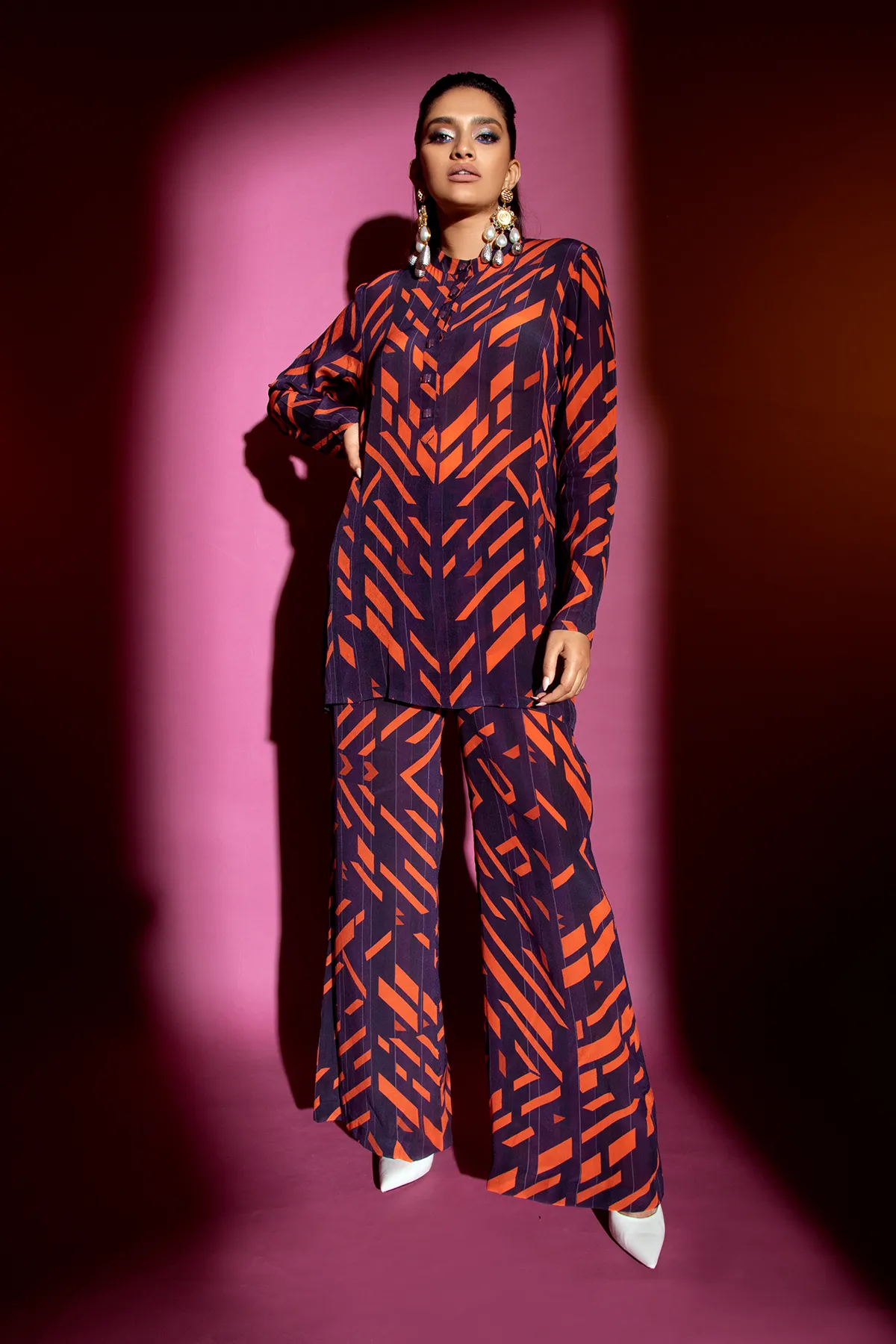 Violet & Orange Kurti and Pant Set