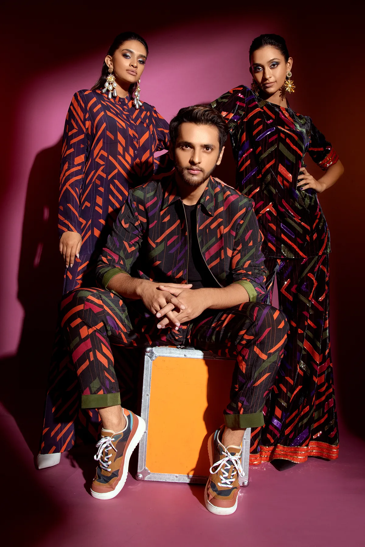 Violet & Orange Kurti and Pant Set