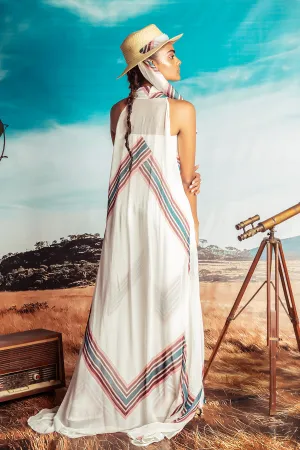 White Abstract Print Scarf