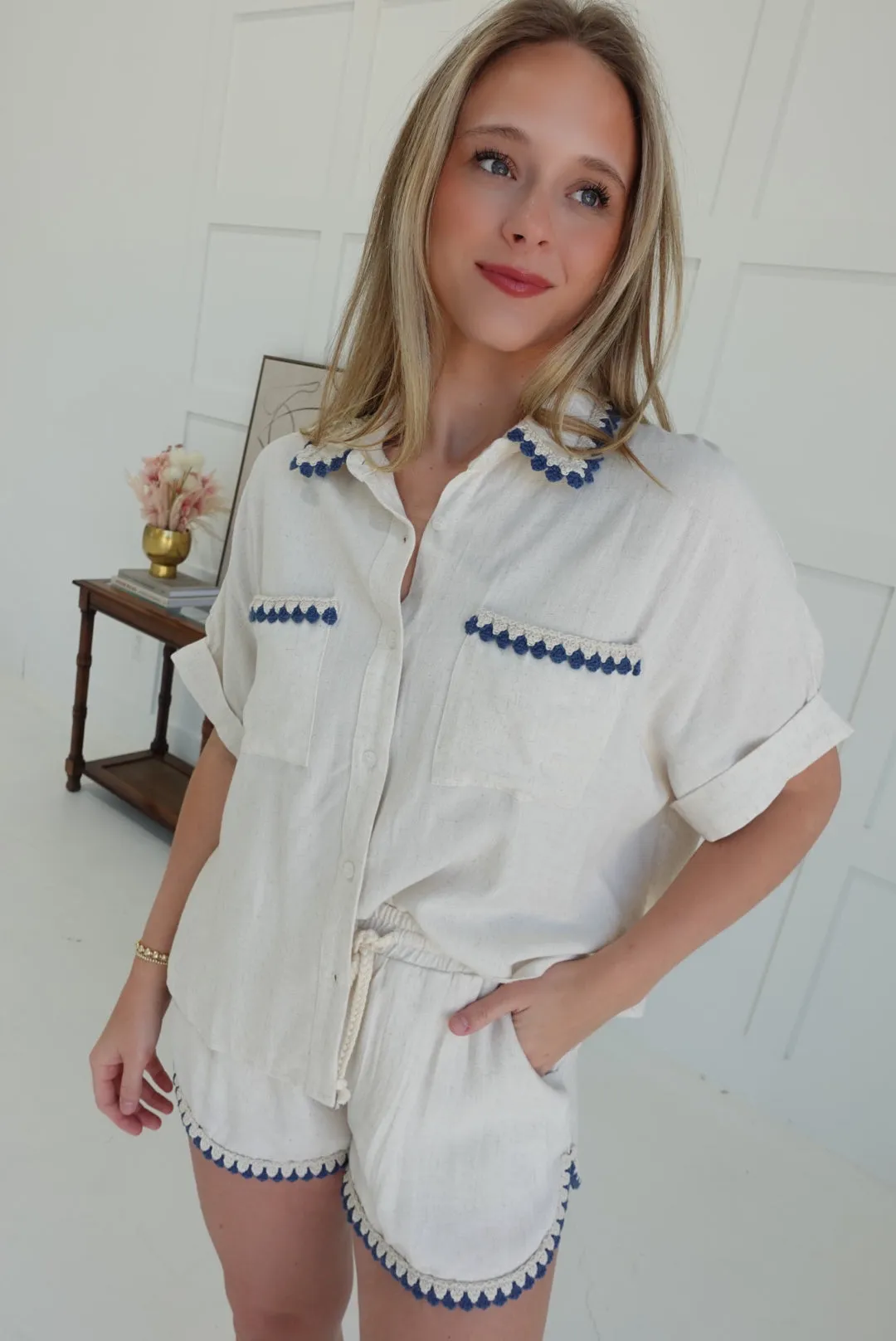 White Cap Embroidered Detail Top