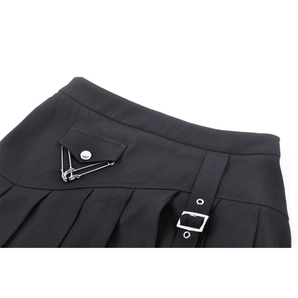 Women's Punk Irregular Buckle Pleated Skirt