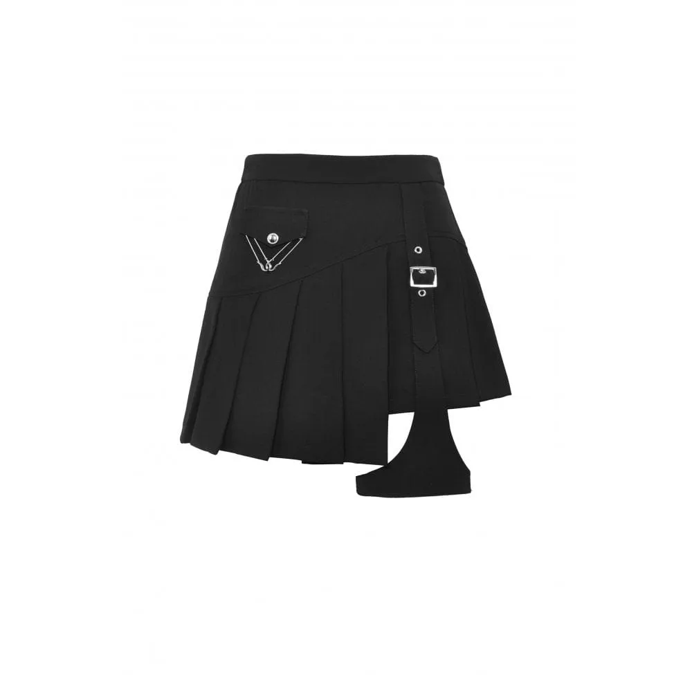 Women's Punk Irregular Buckle Pleated Skirt