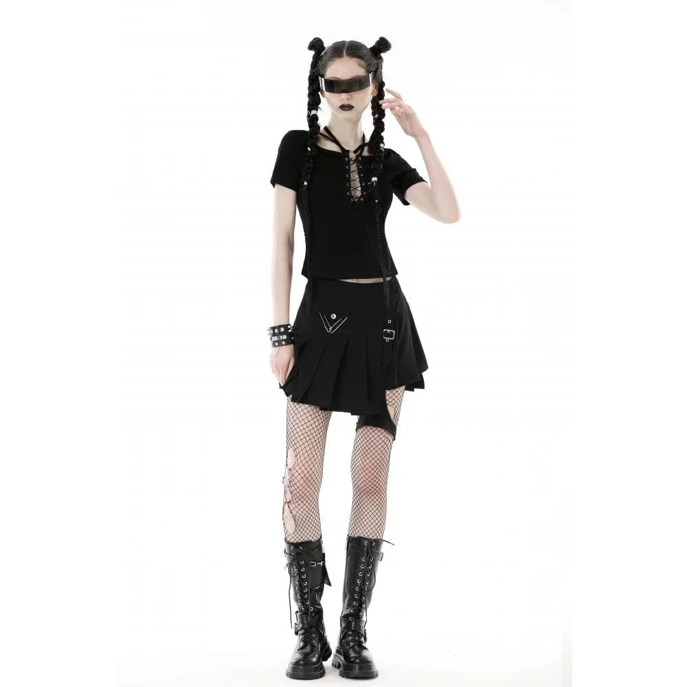 Women's Punk Irregular Buckle Pleated Skirt