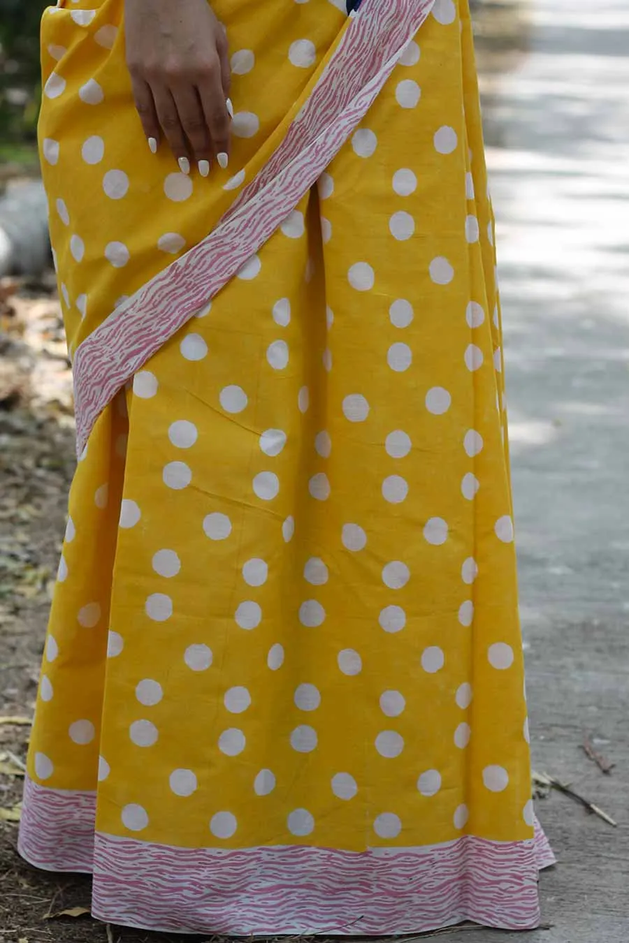 Yellow Hand-Block Printed Saree