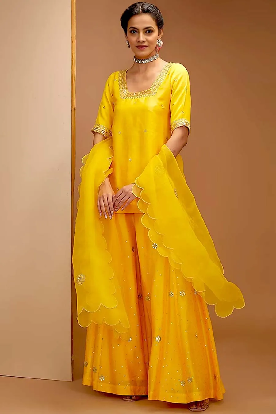 Yellow Hand Embroidered Sharara Set