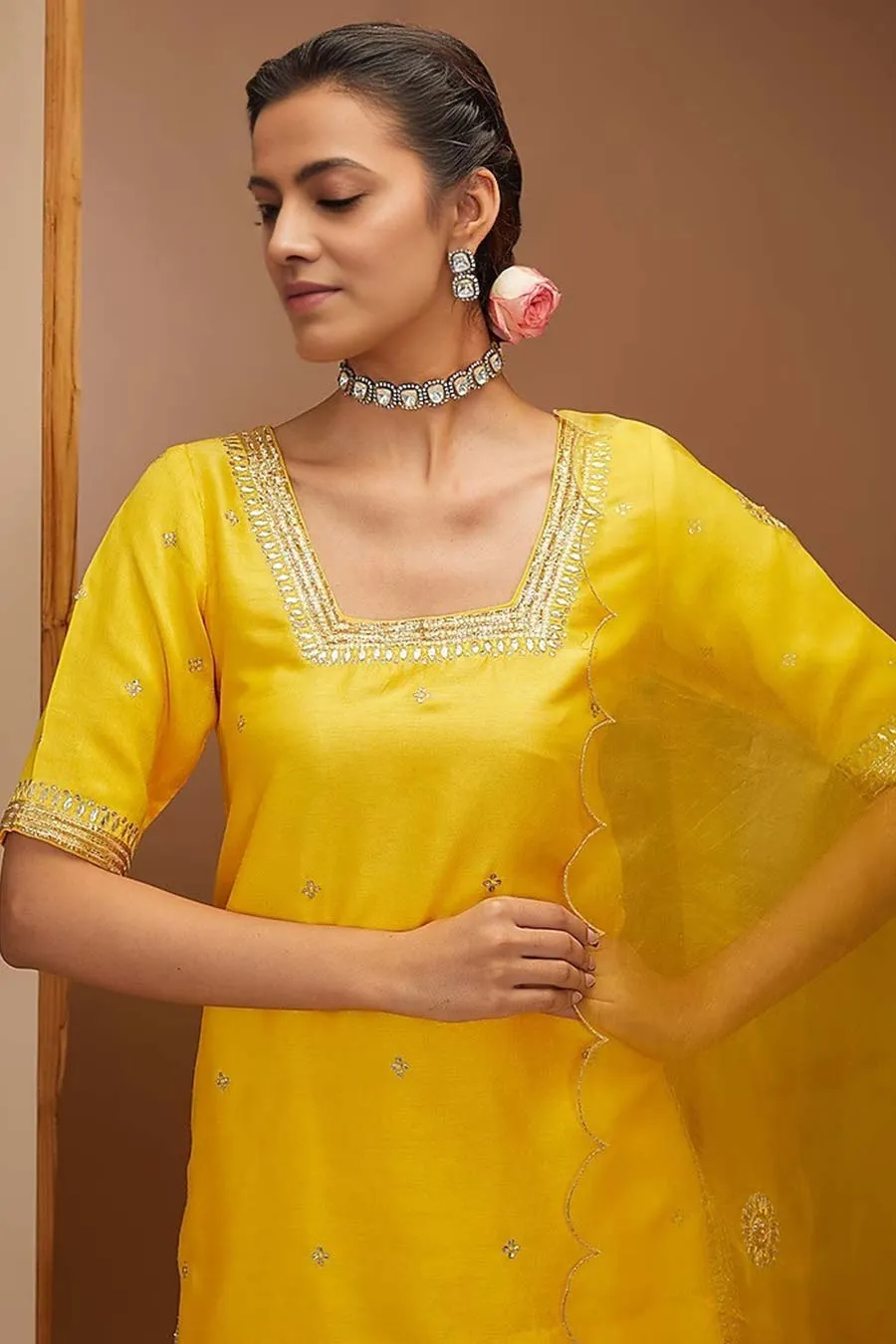 Yellow Hand Embroidered Sharara Set