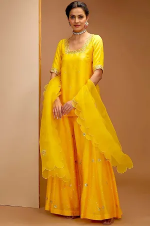 Yellow Hand Embroidered Sharara Set