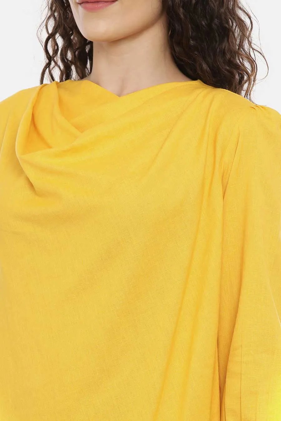 Yellow High-Low Cowl Midi Dress