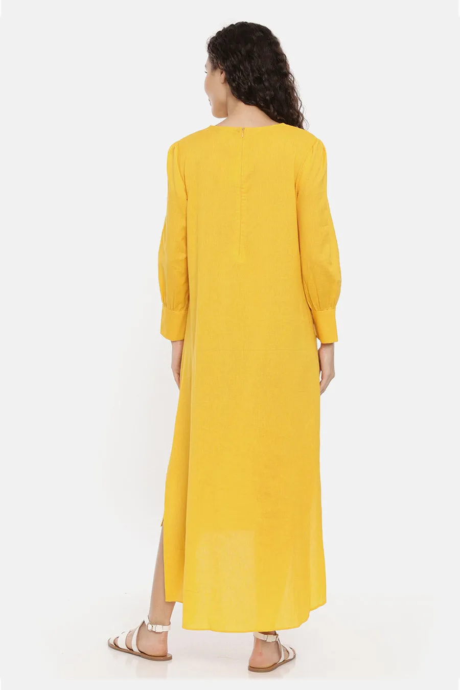 Yellow High-Low Cowl Midi Dress