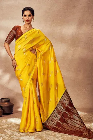 Yellow Jacquard Saree With Blouse Piece