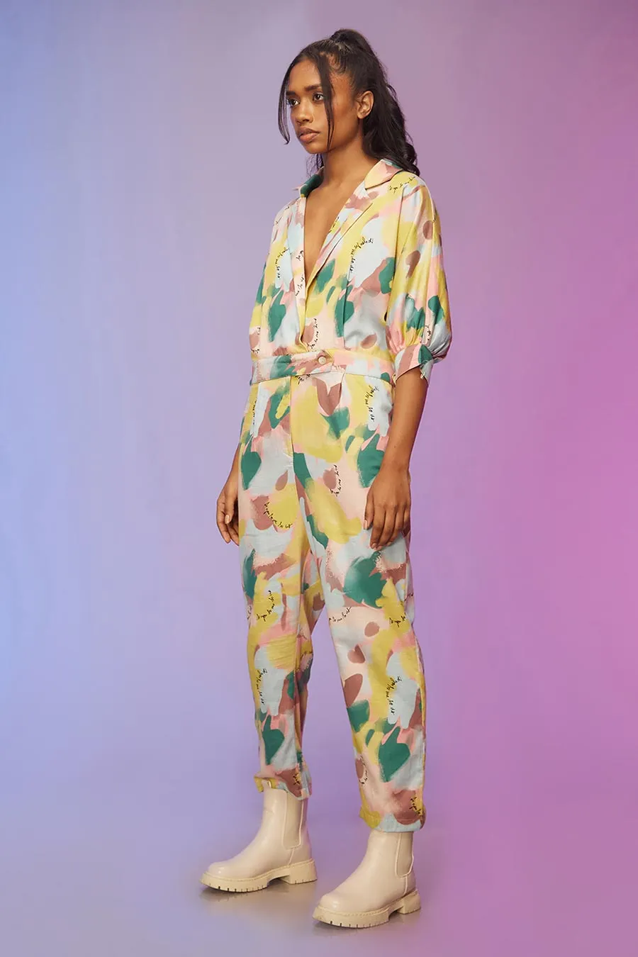 Yellow Multicolour Print Jumpsuit