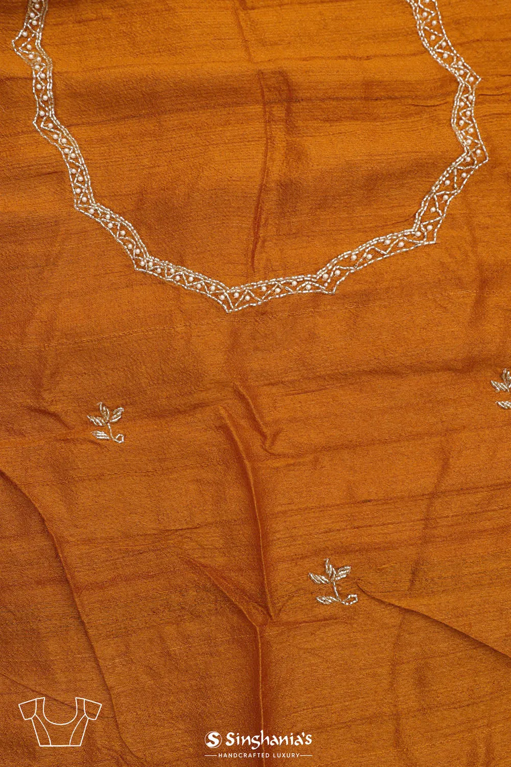 Yellow Orange Dupion Silk Crafted Saree