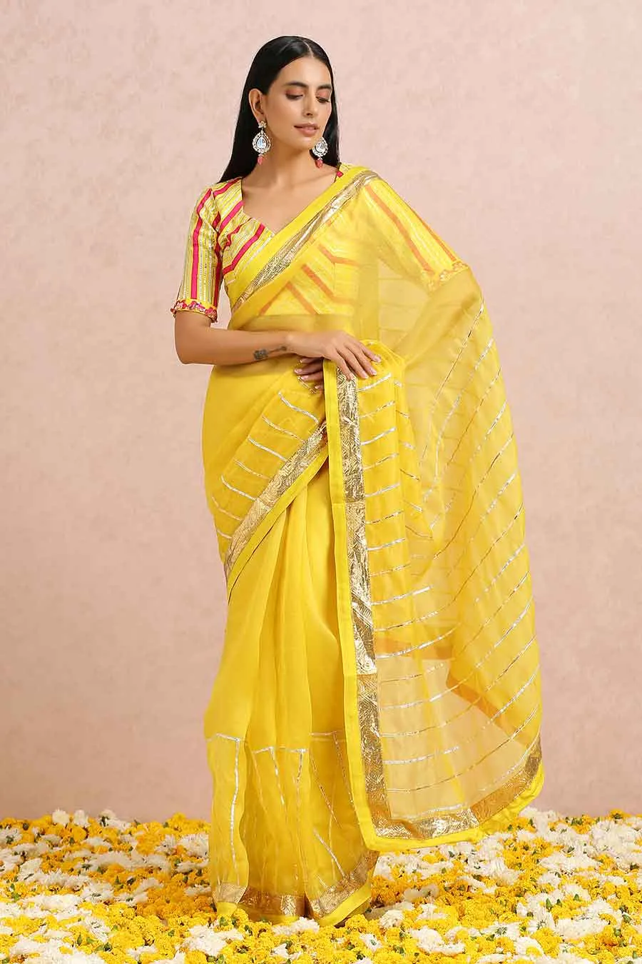 Yellow Organza Gota Saree & Blouse Set
