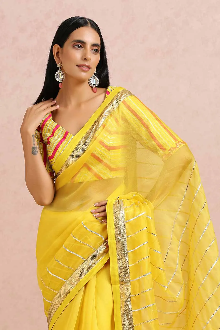 Yellow Organza Gota Saree & Blouse Set