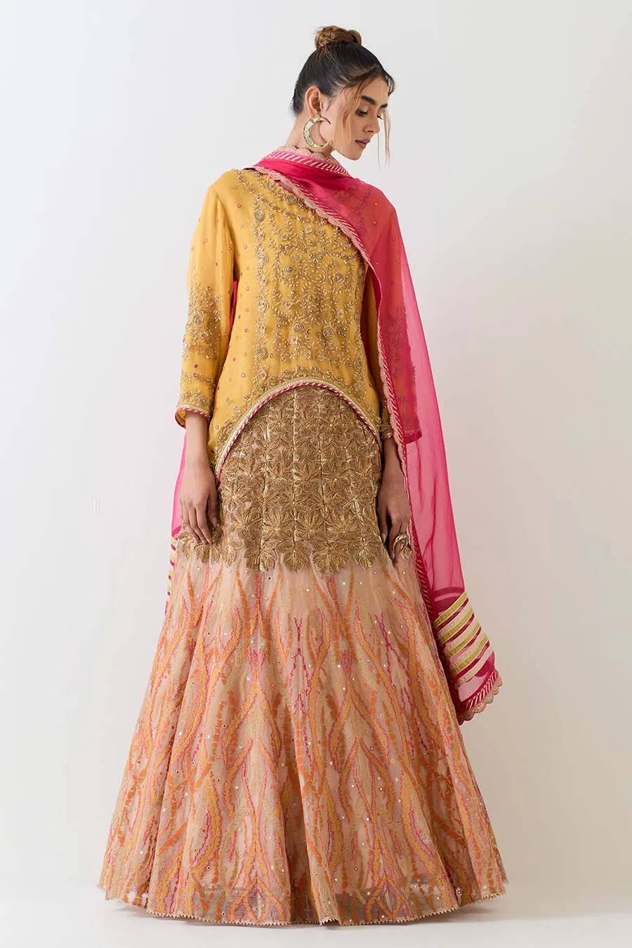 Yellow Organza Hand Embellished Lehenga Set