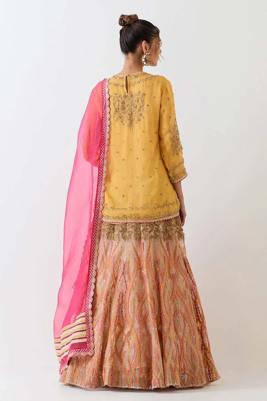 Yellow Organza Hand Embellished Lehenga Set