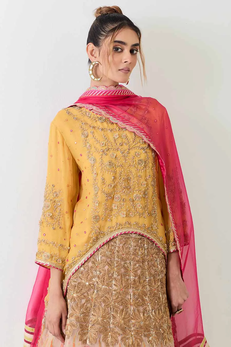 Yellow Organza Hand Embellished Lehenga Set